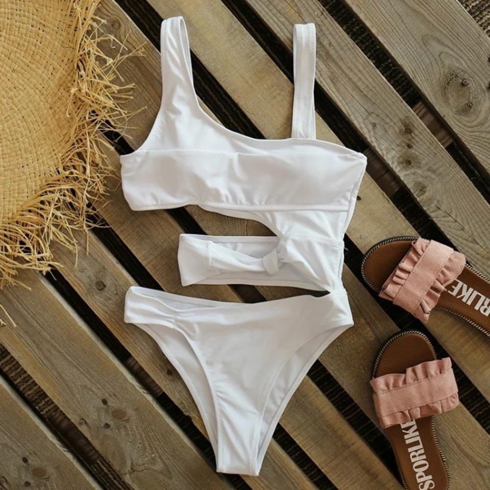 CLEARANCE White Sexy Strappy Cut Out 1 Pc Monokini Swimsuit - Picture 5 of 7